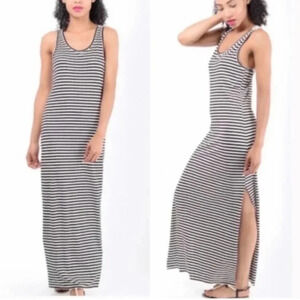 SAIL TO SABLE Striped Maxi Dress Navy Blue White Nautical Preppy Long Jersey
